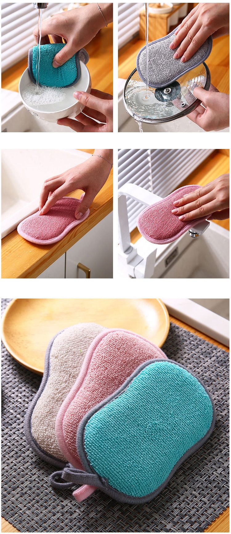 10/6/3Pcs Double Side Dishwashing Sponge Dish Washing Brush Pan Pot Dish Wash Sponges Bathroom Cleaning Household Kitchen Tools - Images 8