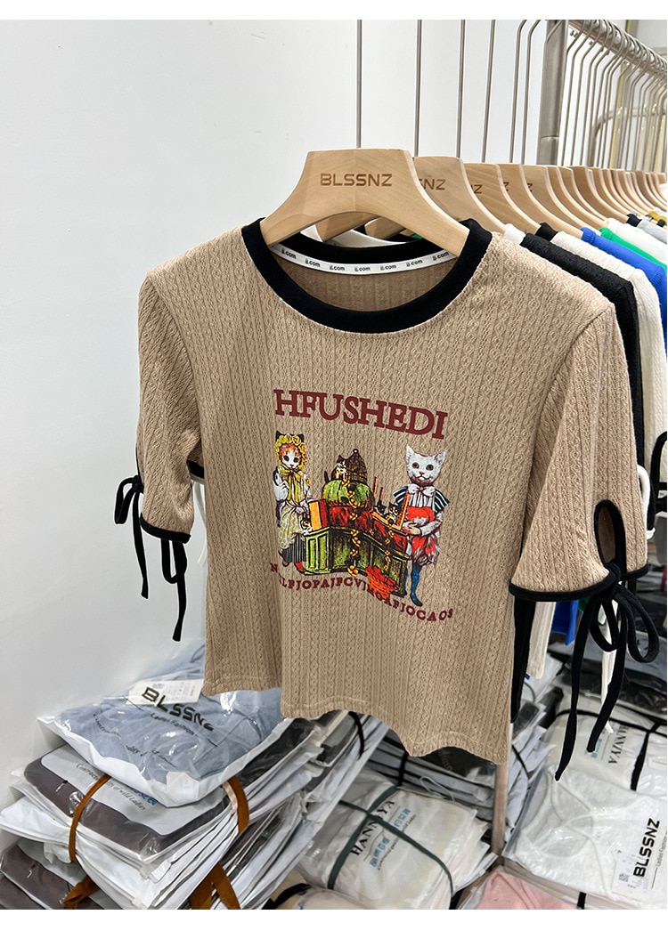 2023 Retro Animal Short-Sleeved T-Shirt Female Summer New Chic Print Design Sense Niche Tops Half-Sleeve - Images 1