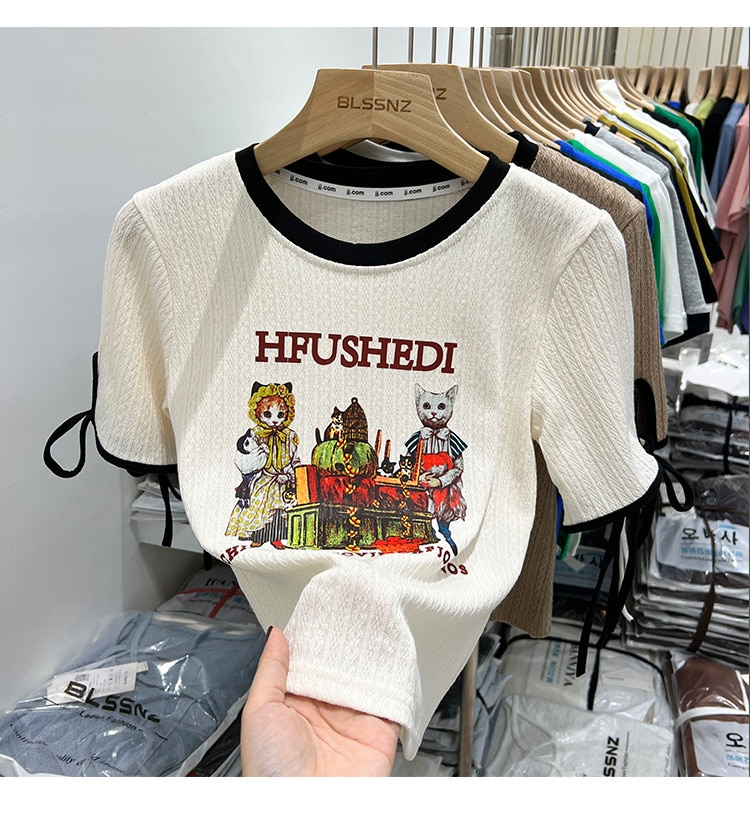 2023 Retro Animal Short-Sleeved T-Shirt Female Summer New Chic Print Design Sense Niche Tops Half-Sleeve - Images 3