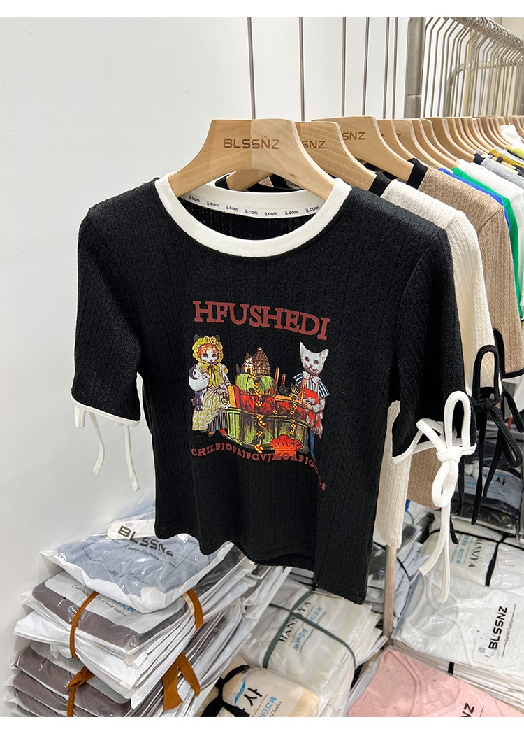 2023 Retro Animal Short-Sleeved T-Shirt Female Summer New Chic Print Design Sense Niche Tops Half-Sleeve - Images 5