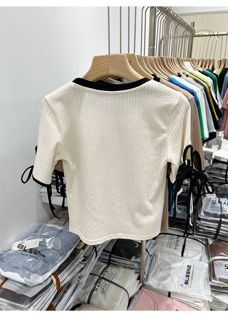 2023 Retro Động Vật Áo Thun Nữ Tay Ngắn Nữ Mùa Hè Mới Sang Trọng Thiết Kế In Hình Cảm Giác Hốc Áo Nửa Tay