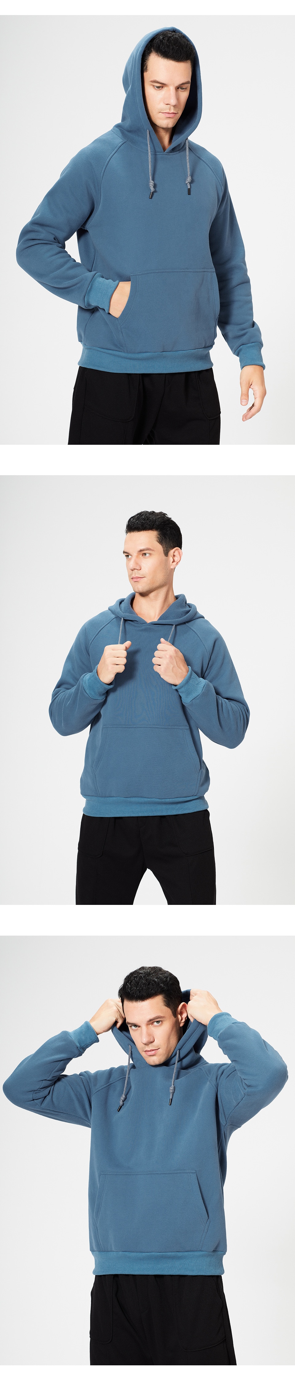 2023 새로운 느슨한 솔리드 컬러 남성 양털 운동복 특대 남성 긴팔 후드 티셔츠 사계절 남성 Streetwear - imaget 8