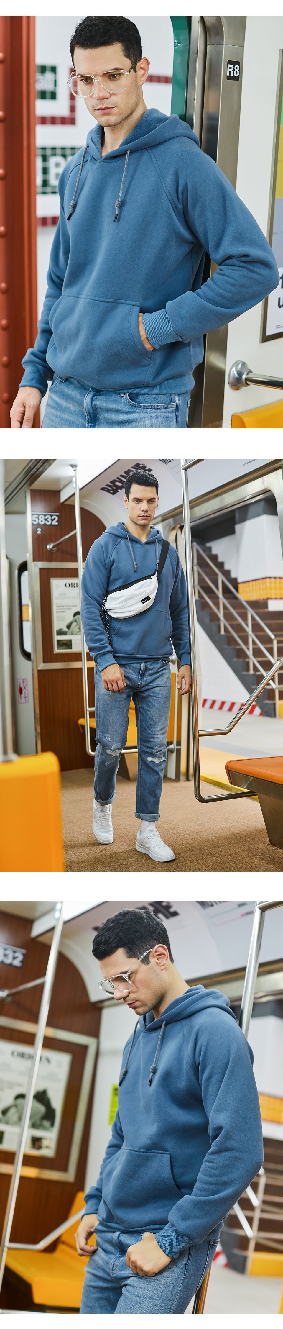 2023 새로운 느슨한 솔리드 컬러 남성 양털 운동복 특대 남성 긴팔 후드 티셔츠 사계절 남성 Streetwear - imaget 7