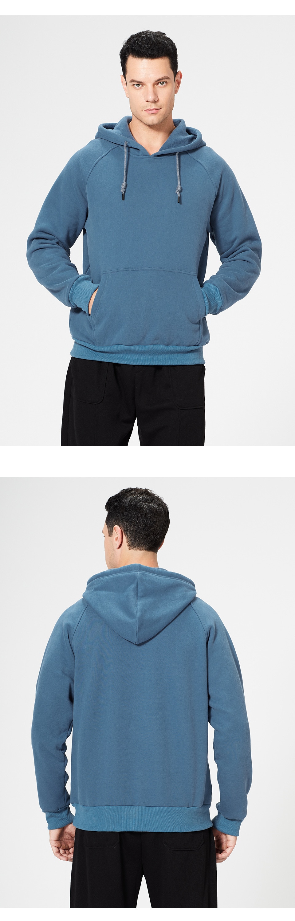 2023 새로운 느슨한 솔리드 컬러 남성 양털 운동복 특대 남성 긴팔 후드 티셔츠 사계절 남성 Streetwear - imaget 9