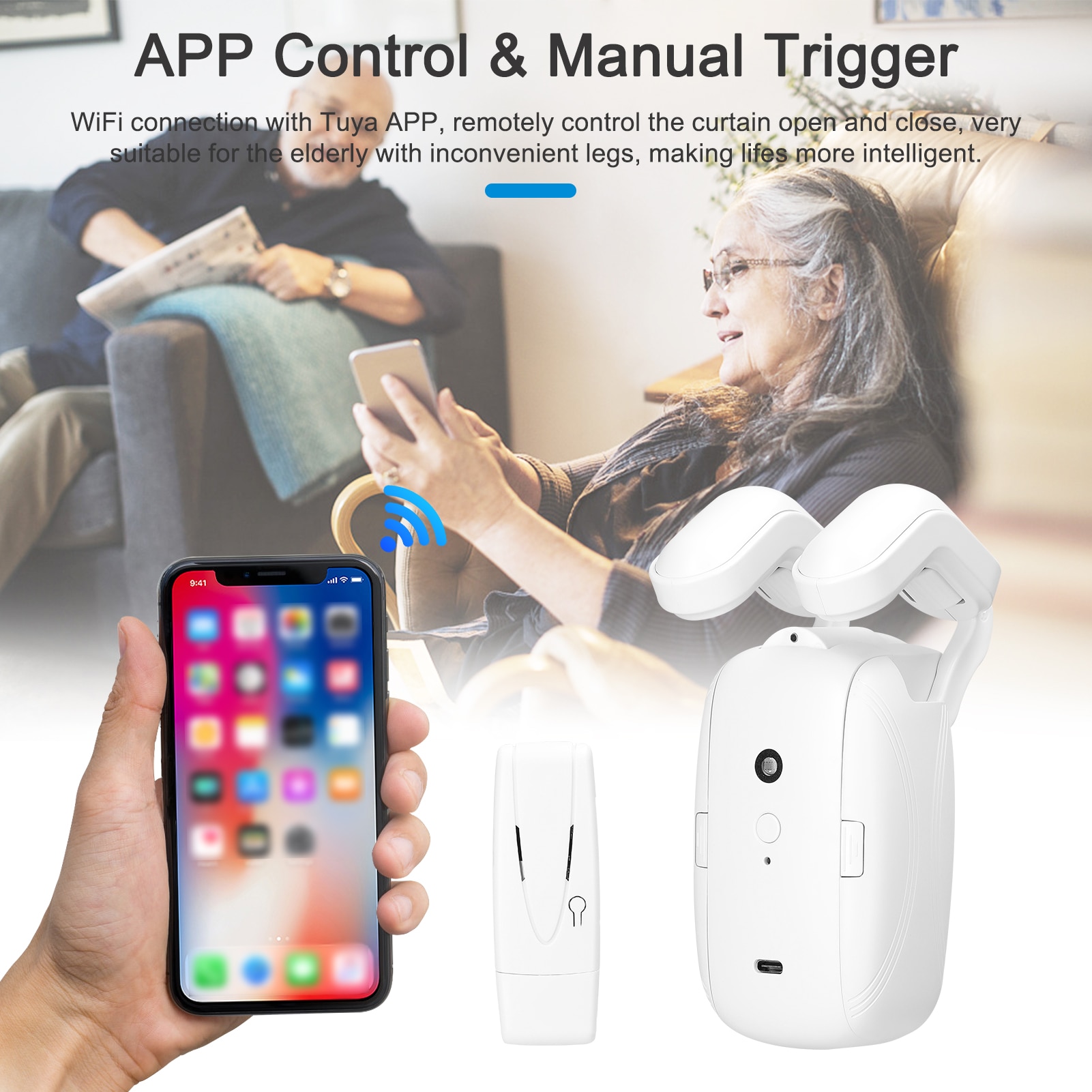 2PCS Tuya WiFi BT Intelligent Curtain Motor Electric Curtain Robot Automatic Opener Support APP Remote Control Timer Setup