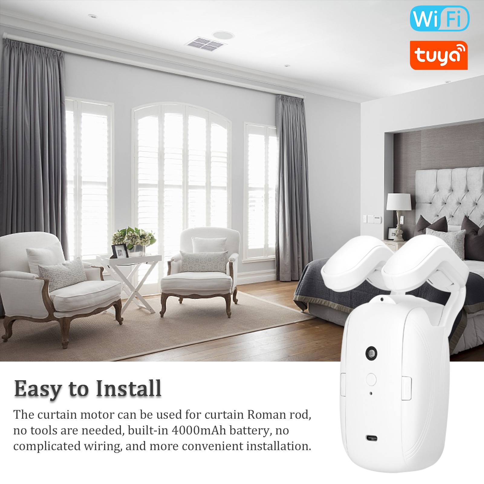 2PCS Tuya WiFi BT Intelligent Curtain Motor Electric Curtain Robot Automatic Opener Support APP Remote Control Timer Setup - Images 4