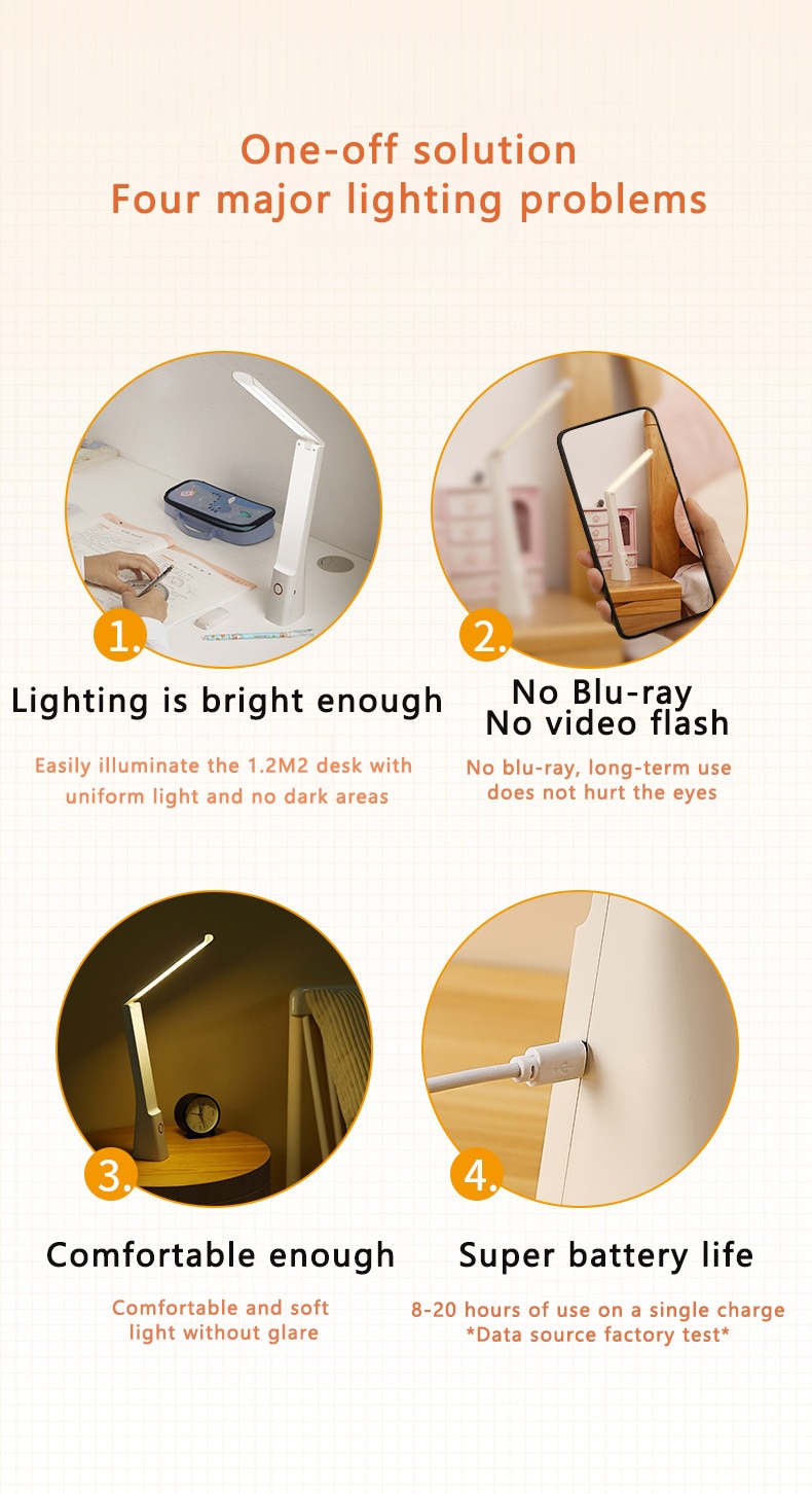 3000mAh Led 테이블 램프 USB 충전식 5-16 시간 배터리 수명 책상 램프 접이식 눈 보호 학생 독서 책 라이트 램 - imaget 3
