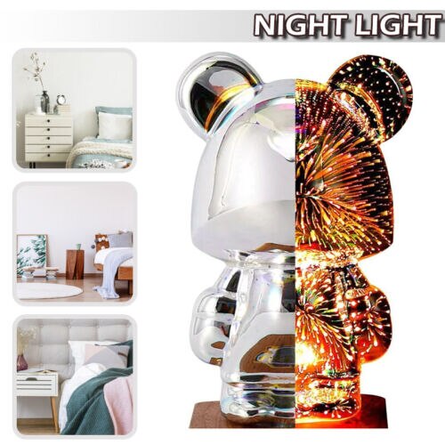 3D Fireworks Bear Night Light Projection Colorful USB Atmosphere Dimming Decor Room 3D Glass Fireworks Bedroom Decoration Lamp - Images 1
