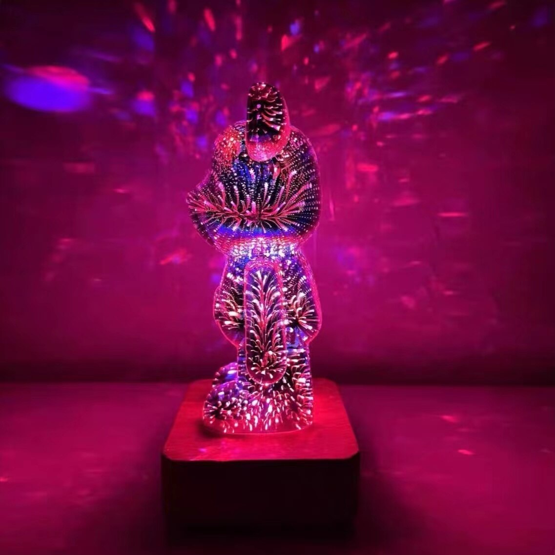 3D Fireworks Bear Night Light Projection Colorful USB Atmosphere Dimming Decor Room 3D Glass Fireworks Bedroom Decoration Lamp - Images 2