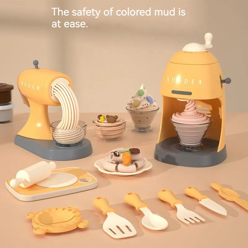 3D Plasticine Mold Modeling Clay Ice Cream Color Clay Noodle Maker Diy Plastic Play Dough Tools Sets Toys for Kids Birthday Gift