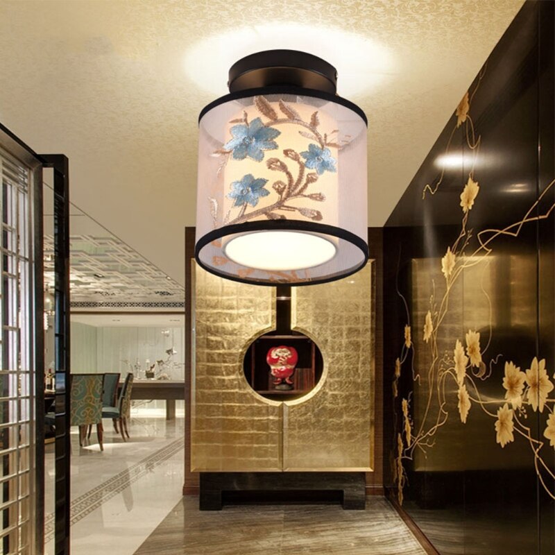 4 Types Chinese Style LED Light Fixtures Ceiling Fabric Ceiling Lamp for Living Room Aisle Balcony Porch - Images 8