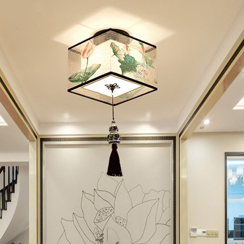 4 Types Chinese Style LED Light Fixtures Ceiling Fabric Ceiling Lamp for Living Room Aisle Balcony Porch - Images 5