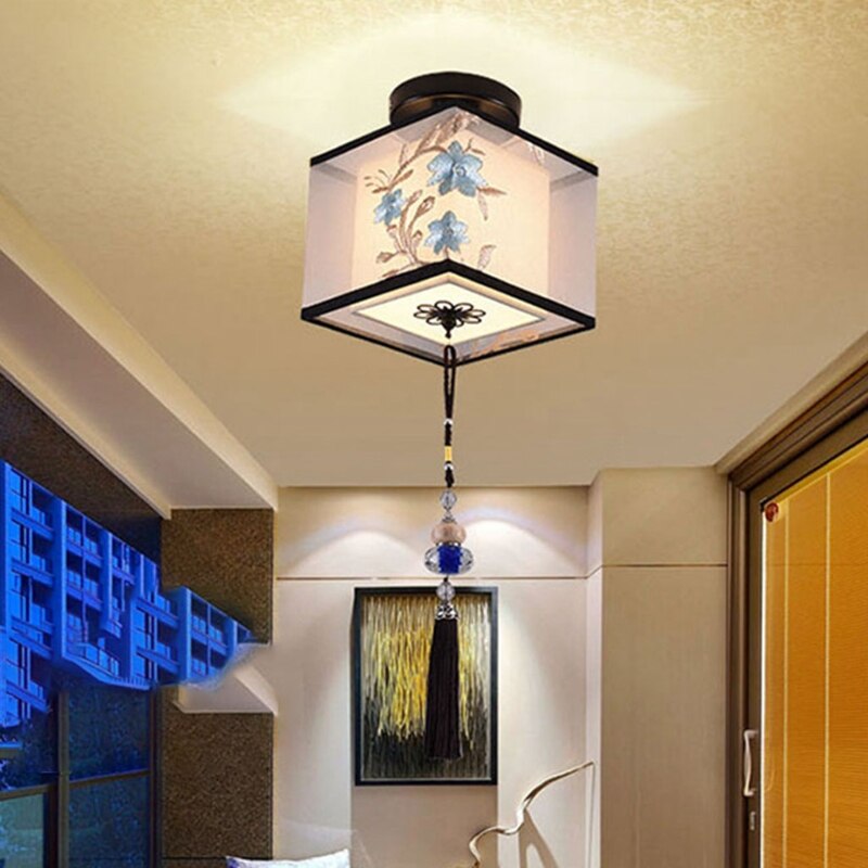 4 Types Chinese Style LED Light Fixtures Ceiling Fabric Ceiling Lamp for Living Room Aisle Balcony Porch - Images 3