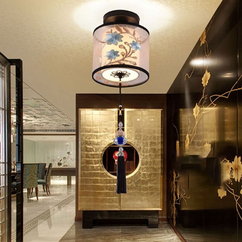 4 Types Chinese Style LED Light Fixtures Ceiling Fabric Ceiling Lamp for Living Room Aisle Balcony Porch - Images 2