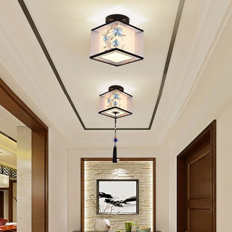4 Types Chinese Style LED Light Fixtures Ceiling Fabric Ceiling Lamp for Living Room Aisle Balcony Porch - Images 7