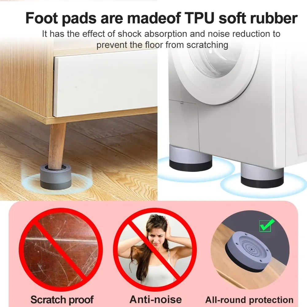 4Pcs Universal Anti Vibration Pads Washing Machine Rubber Feet Mat Anti-vibration Pad Noise-reducing Furniture Lifting Foot Base