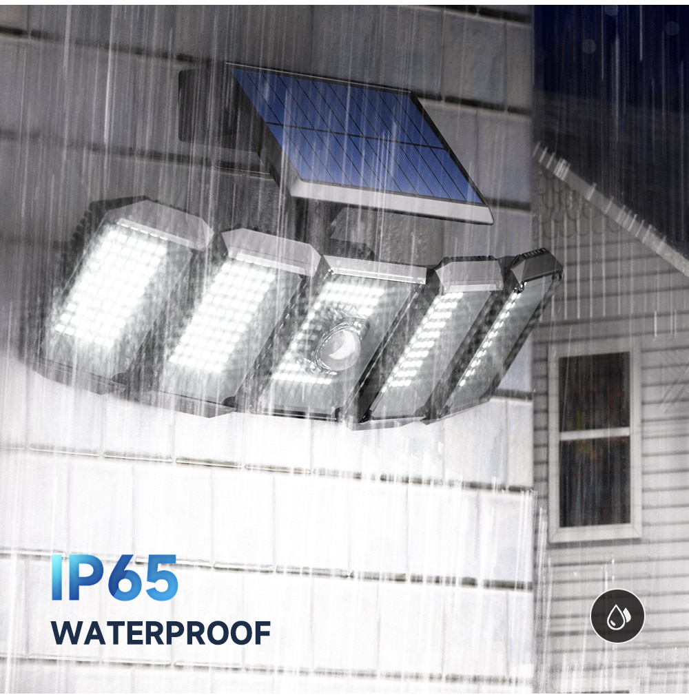 5 Heads Solar 300 LED Light Outdoor Motion Sensor Waterproof Wide-angle Illumination Wall Lamp Garden Courtyard Street Lights - Images 4