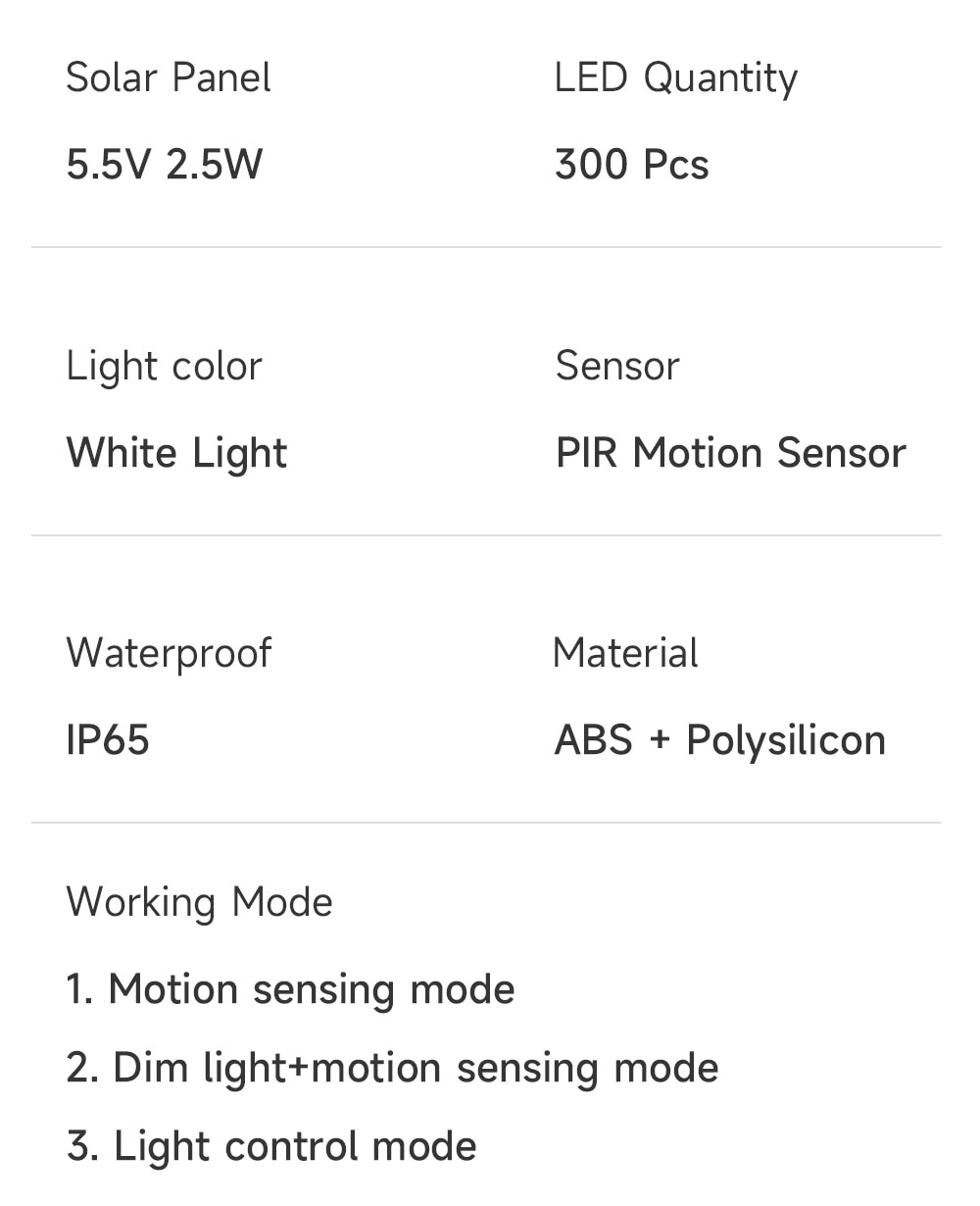 5 Heads Solar 300 LED Light Outdoor Motion Sensor Waterproof Wide-angle Illumination Wall Lamp Garden Courtyard Street Lights - Images 10
