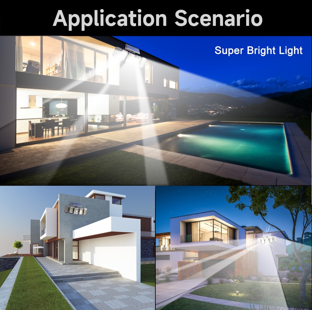 5 Heads Solar 300 LED Light Outdoor Motion Sensor Waterproof Wide-angle Illumination Wall Lamp Garden Courtyard Street Lights - Images 8