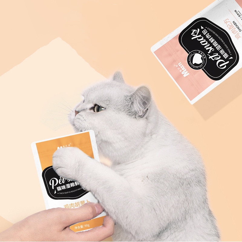90g Cat Wet Food Cat Snacks Wonderful Seal Package Cat Canned Thick Soup Chicken Grain Pet Nutrition Packs