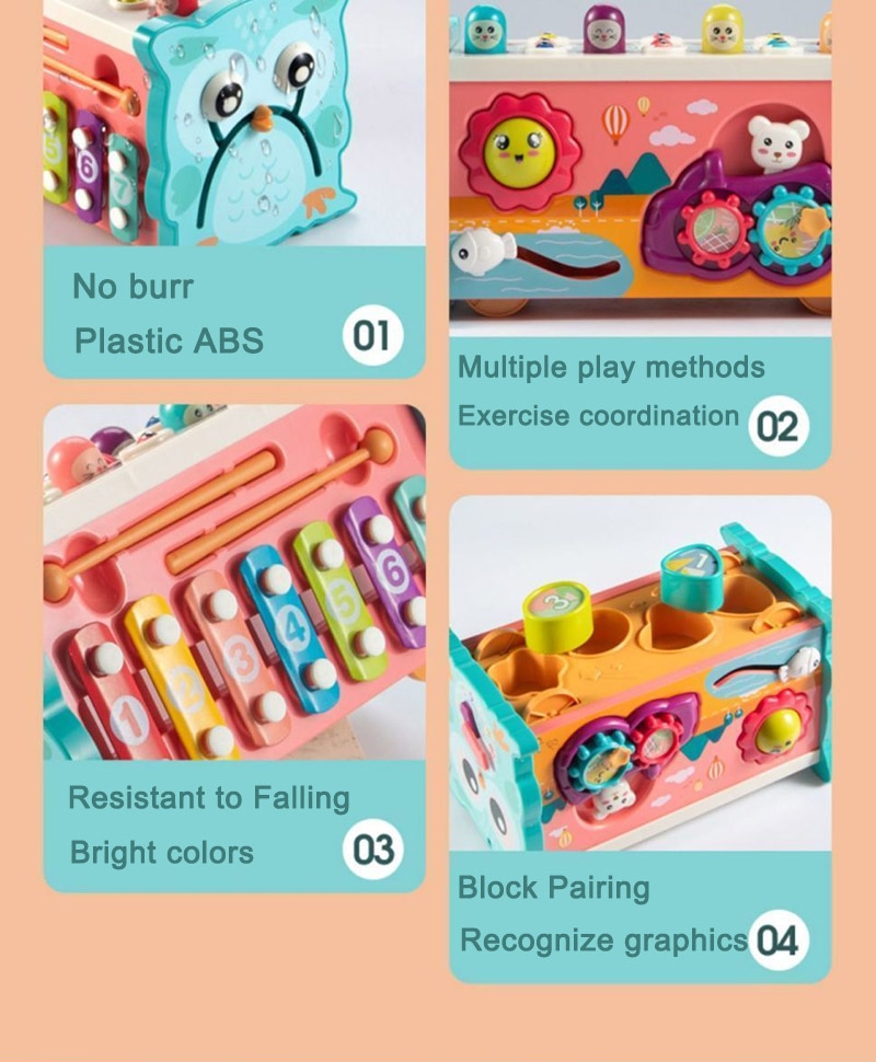 Baby Montessori Toys Magnetic Fishing Owl Cube Learning Educational Clock Kids Hammer Game with Music Puzzle for Piano Gift - Images 17