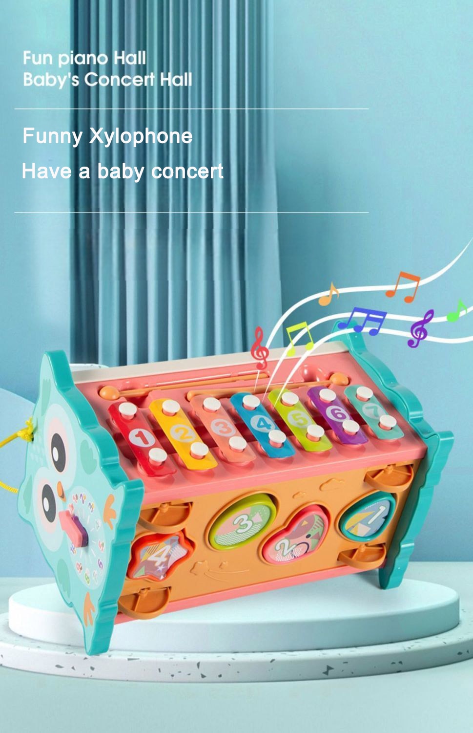 Baby Montessori Toys Magnetic Fishing Owl Cube Learning Educational Clock Kids Hammer Game with Music Puzzle for Piano Gift - Images 10