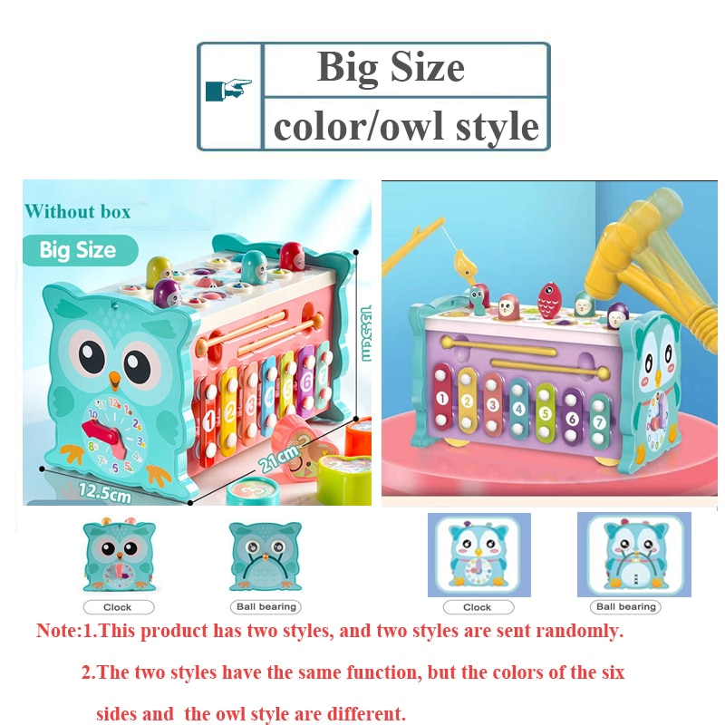Baby Montessori Toys Magnetic Fishing Owl Cube Learning Educational Clock Kids Hammer Game with Music Puzzle for Piano Gift - Images 1