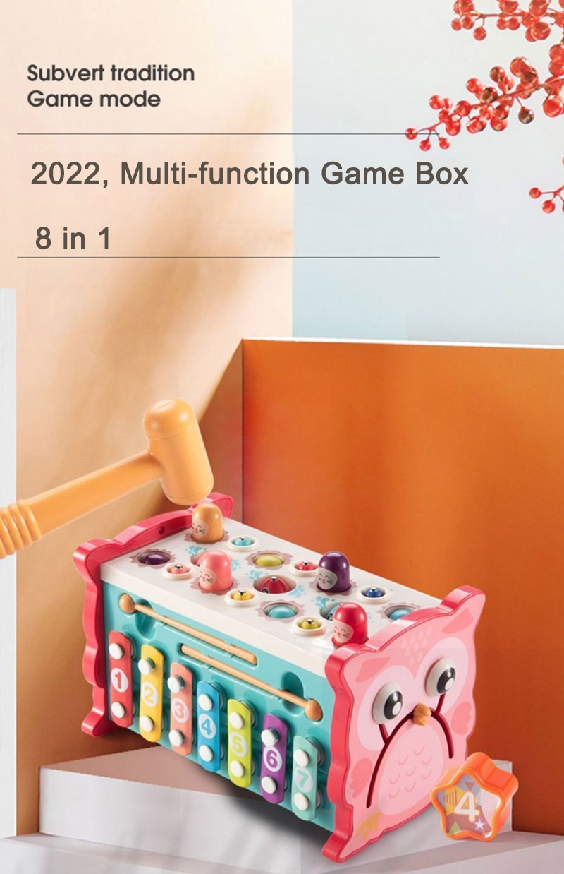 Baby Montessori Toys Magnetic Fishing Owl Cube Learning Educational Clock Kids Hammer Game with Music Puzzle for Piano Gift - Images 3