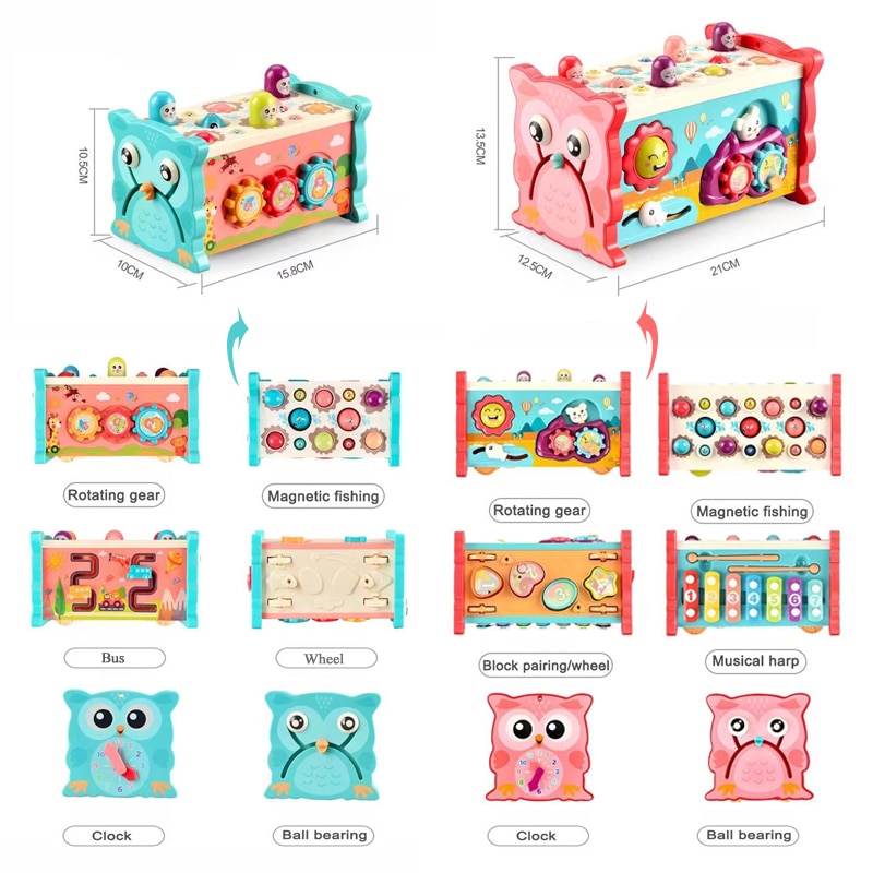 Baby Montessori Toys Magnetic Fishing Owl Cube Learning Educational Clock Kids Hammer Game with Music Puzzle for Piano Gift