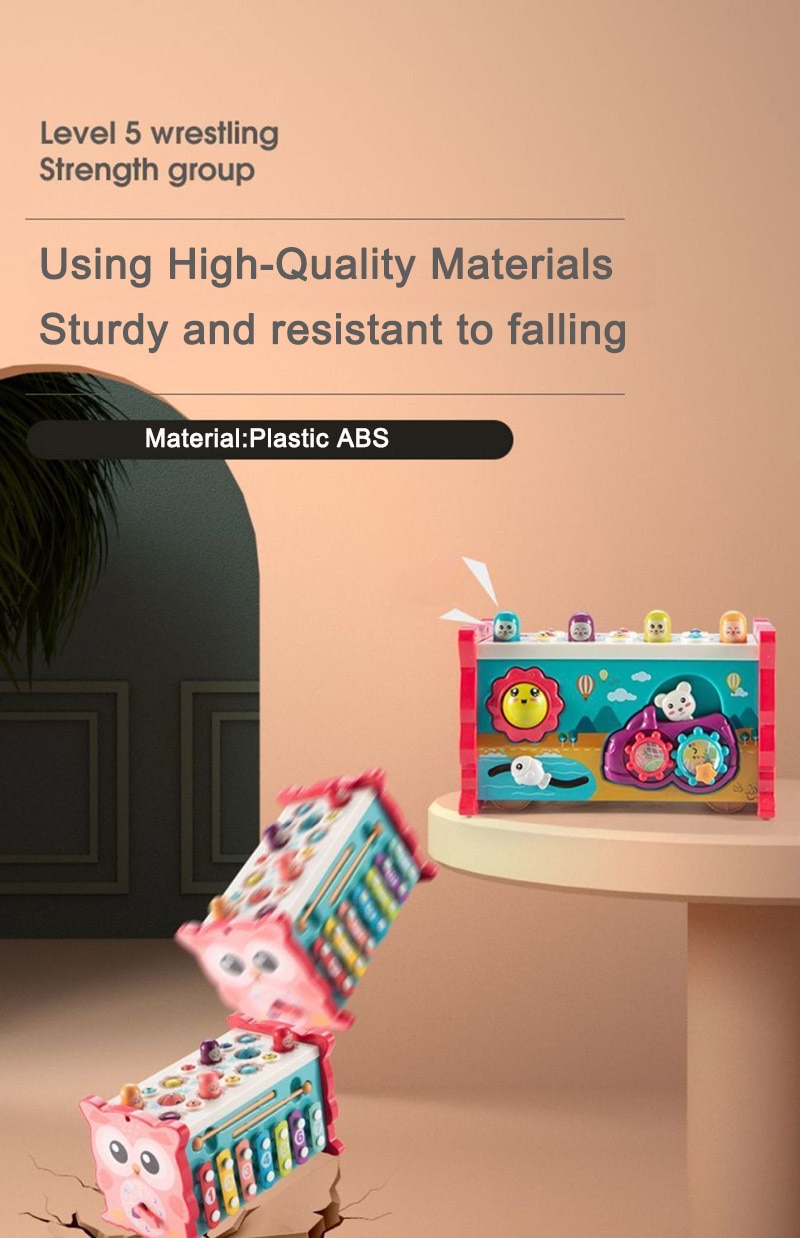 Baby Montessori Toys Magnetic Fishing Owl Cube Learning Educational Clock Kids Hammer Game with Music Puzzle for Piano Gift - Images 5