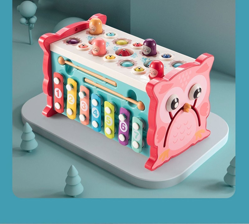 Baby Montessori Toys Magnetic Fishing Owl Cube Learning Educational Clock Kids Hammer Game with Music Puzzle for Piano Gift - Images 19