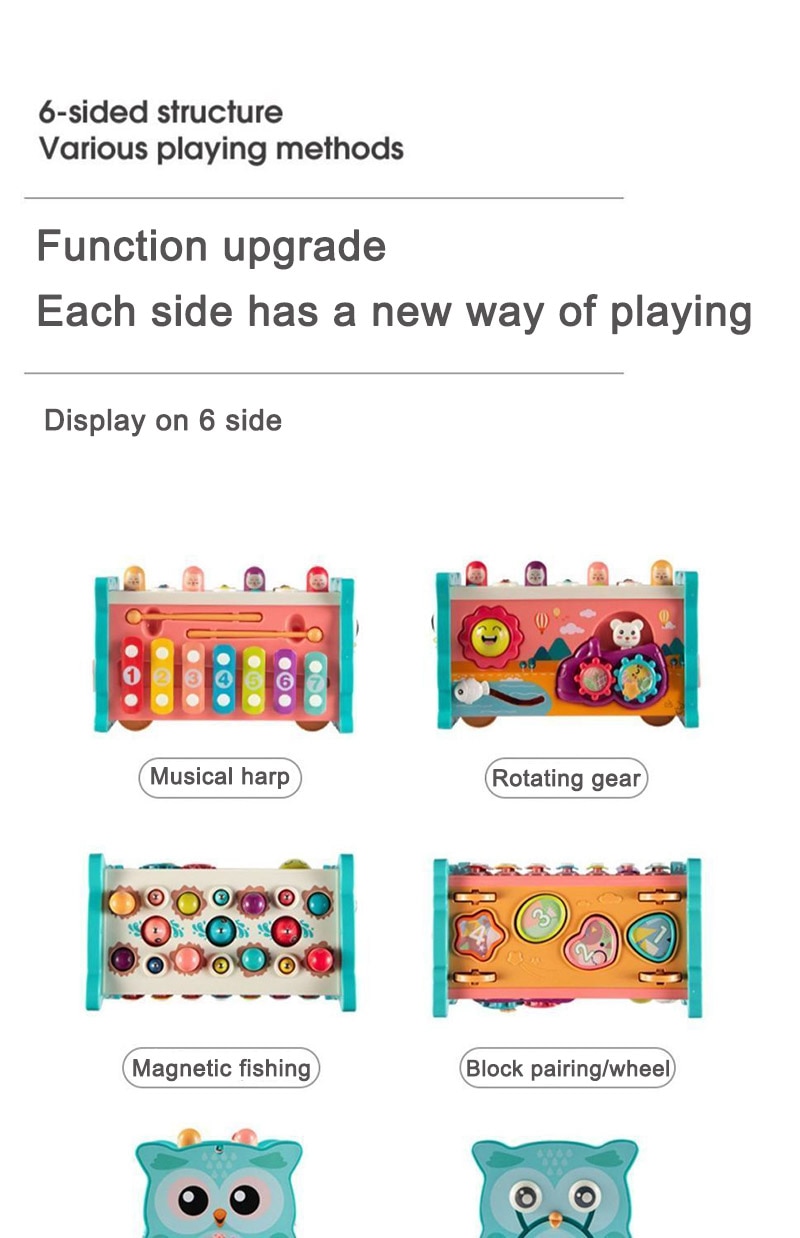 Baby Montessori Toys Magnetic Fishing Owl Cube Learning Educational Clock Kids Hammer Game with Music Puzzle for Piano Gift - Images 7