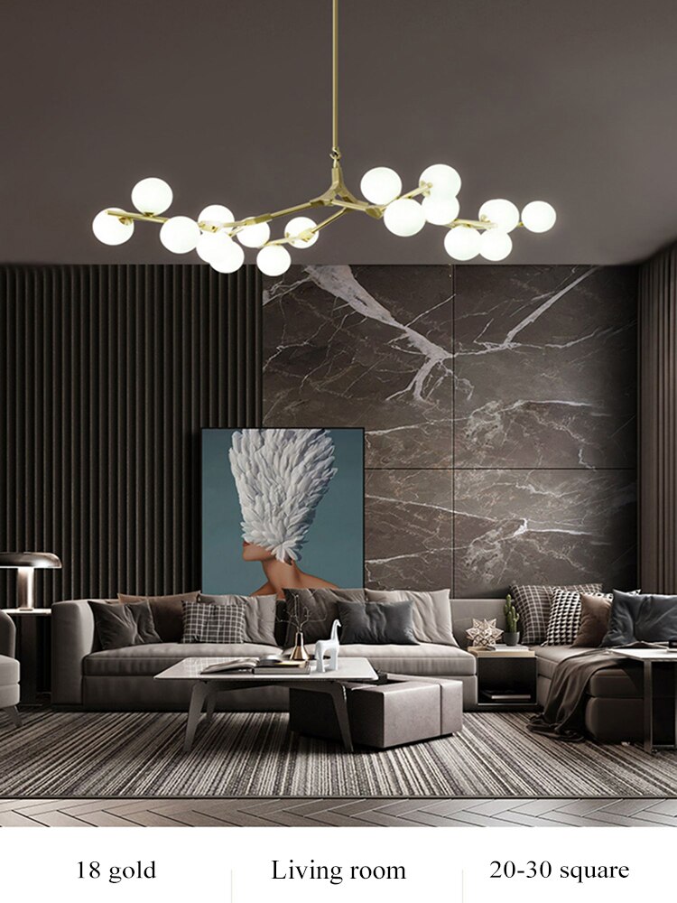 Bắc Âu Đen Vàng Mặt Dây Chuyền Ánh Sáng Kính LED Đèn Chùm Trang Trí Phòng Khách Phòng Ăn Phòng Ngủ Chiếu Sáng Trong Nhà - Ảnh 19