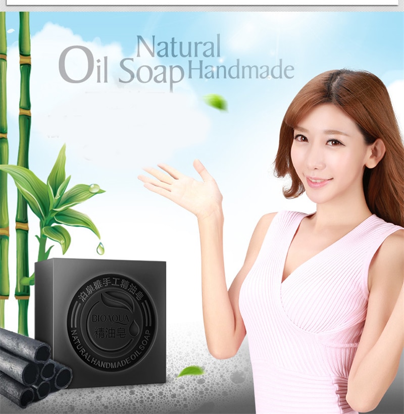 BIOAQUA Natural Plant Essential Oil Handmade Soap Whitening Moisturizing Remove Acne Clean Bath Soap Bamboo Charcoal Soap 100g - Images 7