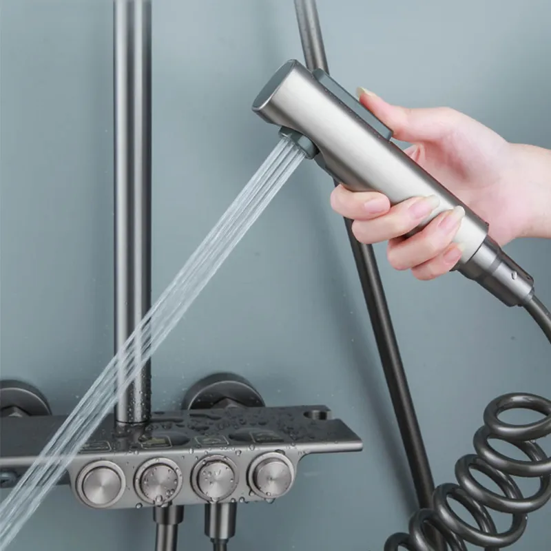 Cao Cấp Sang Trọng Nhiệt Độ Bộ Sen Tắm 4 Cách Treo Tường Vòi Rửa Chén Bằng Đồng Mưa Hệ Thống Bộ Bồn Tắm Hỗn Hợp vòi Nước