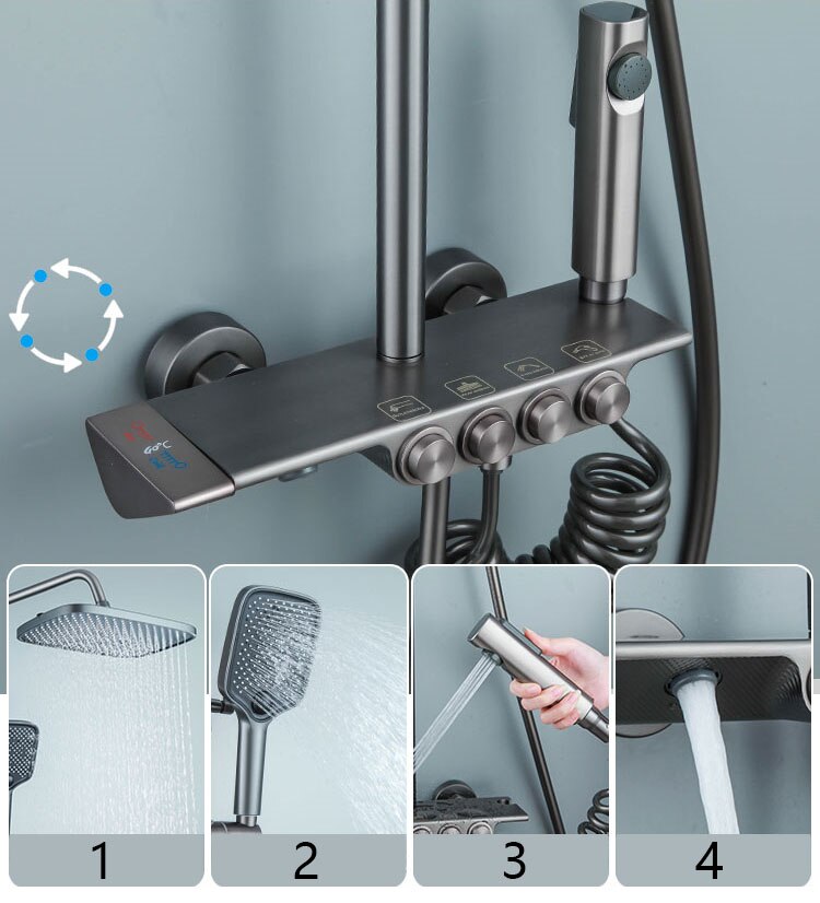 Cao Cấp Sang Trọng Nhiệt Độ Bộ Sen Tắm 4 Cách Treo Tường Vòi Rửa Chén Bằng Đồng Mưa Hệ Thống Bộ Bồn Tắm Hỗn Hợp vòi Nước - Ảnh 3