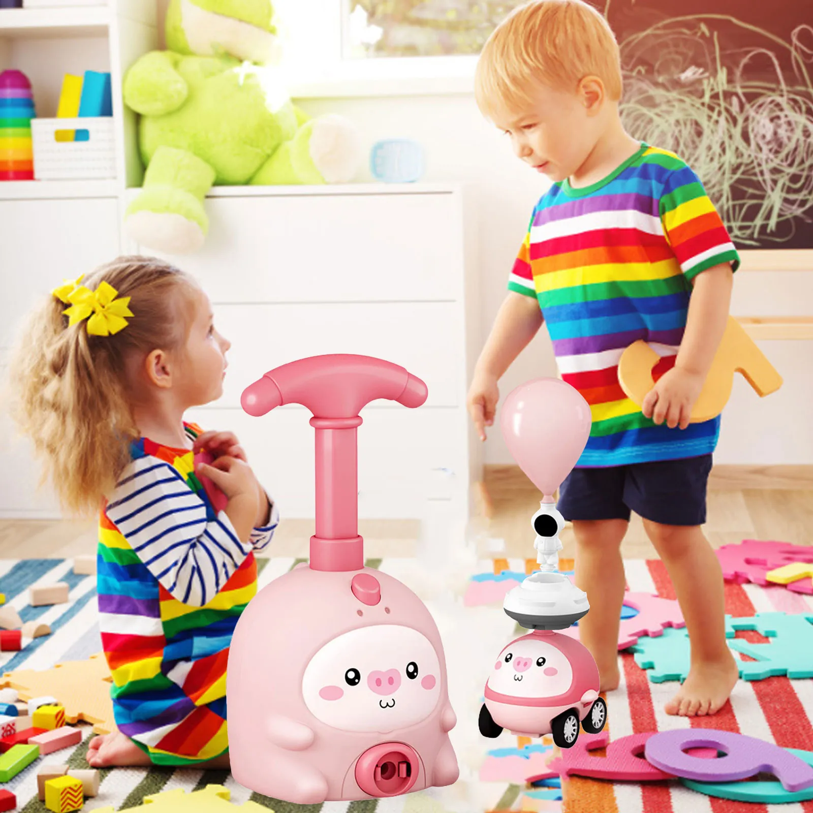 Creative Balloon Inflation Launcher Parent-child Interaction Funny Aerodynamic Ball Auto Toys Early Educational for Boys Girls