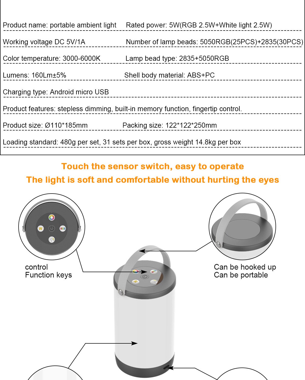 Creative USB Recharge LED Night Light,RGB+White Atmosphere Decor Desk Light Bedroom Bedside Neon Lamp Camping Portable Lamp - Images 3