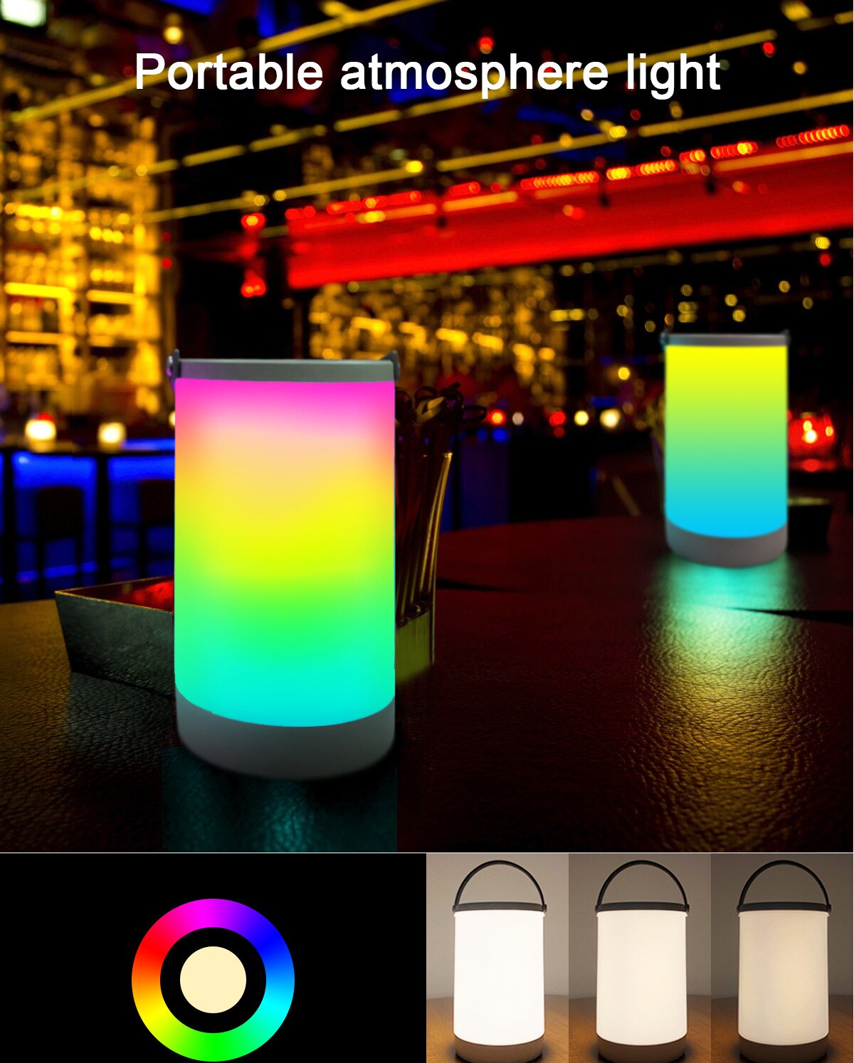 Creative USB Recharge LED Night Light,RGB+White Atmosphere Decor Desk Light Bedroom Bedside Neon Lamp Camping Portable Lamp - Images 1