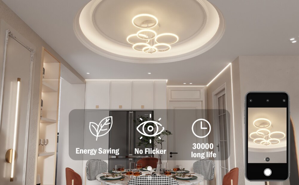 Đèn Led Âm Trần Hiện Đại Đèn Điều Khiển Từ Xa Thông Minh Vô Cấp Mờ Đèn Chùm 120W Đèn Ốp Trần Cho Phòng Khách Phòng Ngủ Phòng Ăn - Ảnh 4