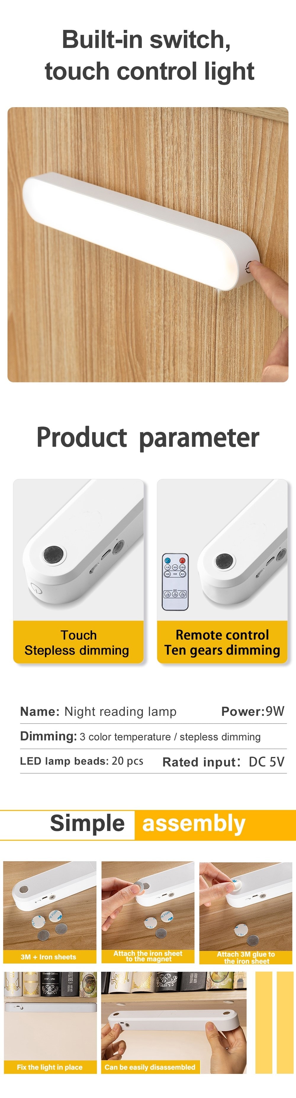 Desk Lamp Office Study LED Lights USB Rechargeable Table Lamp Magnetic Dimming Protect Eyes Bedroom Night Lamp - Images 9