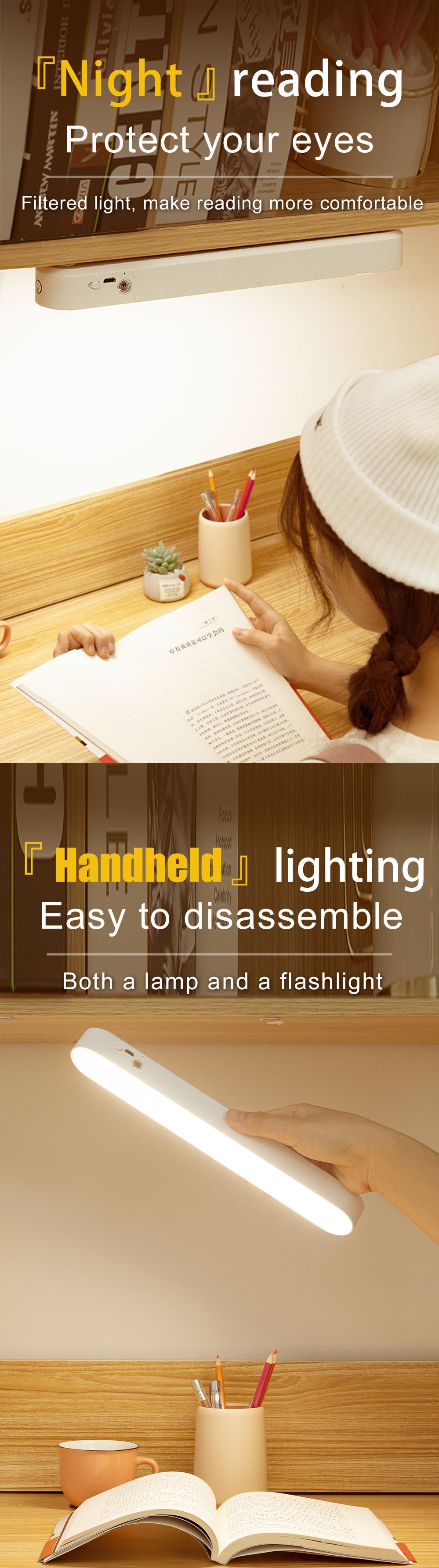 Desk Lamp Office Study LED Lights USB Rechargeable Table Lamp Magnetic Dimming Protect Eyes Bedroom Night Lamp - Images 2