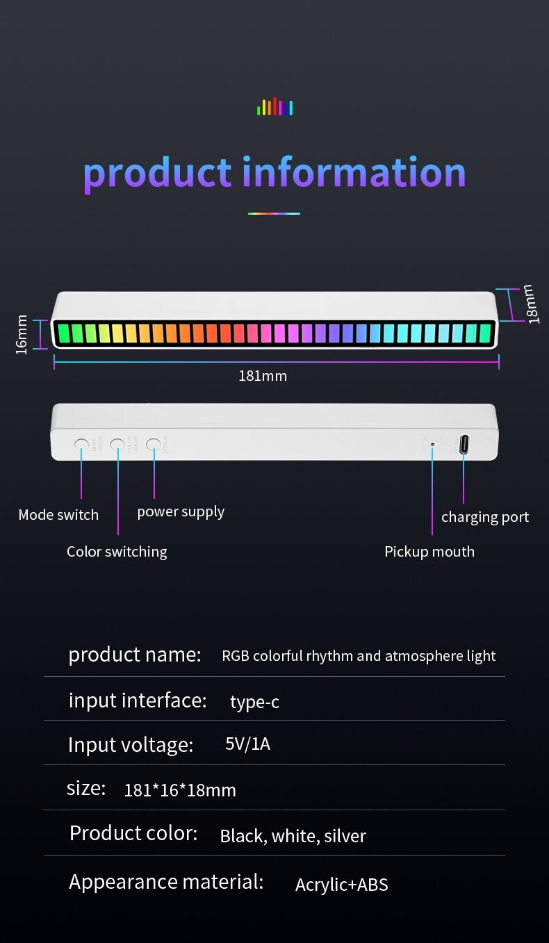 Điều Khiển Âm Thanh RGB Nhịp Điệu Đồng Bộ Ánh Sáng Âm Nhạc Nhiều Màu Sắc Bầu Không Khí Đèn Máy Tính Để Bàn Xe Hơi Cảm Ứng Sáng Tạo Đèn LED Bán Tải - Ảnh 15