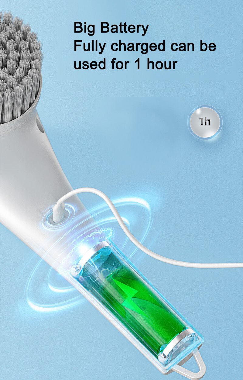 Electric Cleaning Brush 5-in-1 Multi-functional USB Charging Bathroom Wash Tool Kitchen Clean Accessories Easily Dishwashing - Images 12