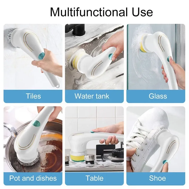 Electric Cleaning Brush 5-in-1 Multi-functional USB Charging Bathroom Wash Tool Kitchen Clean Accessories Easily Dishwashing