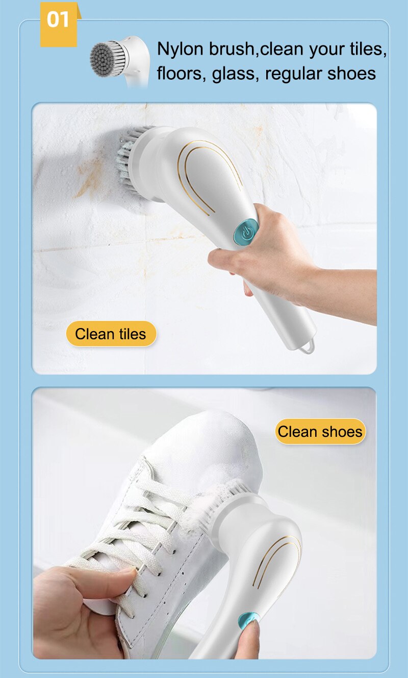 Electric Cleaning Brush 5-in-1 Multi-functional USB Charging Bathroom Wash Tool Kitchen Clean Accessories Easily Dishwashing - Images 5