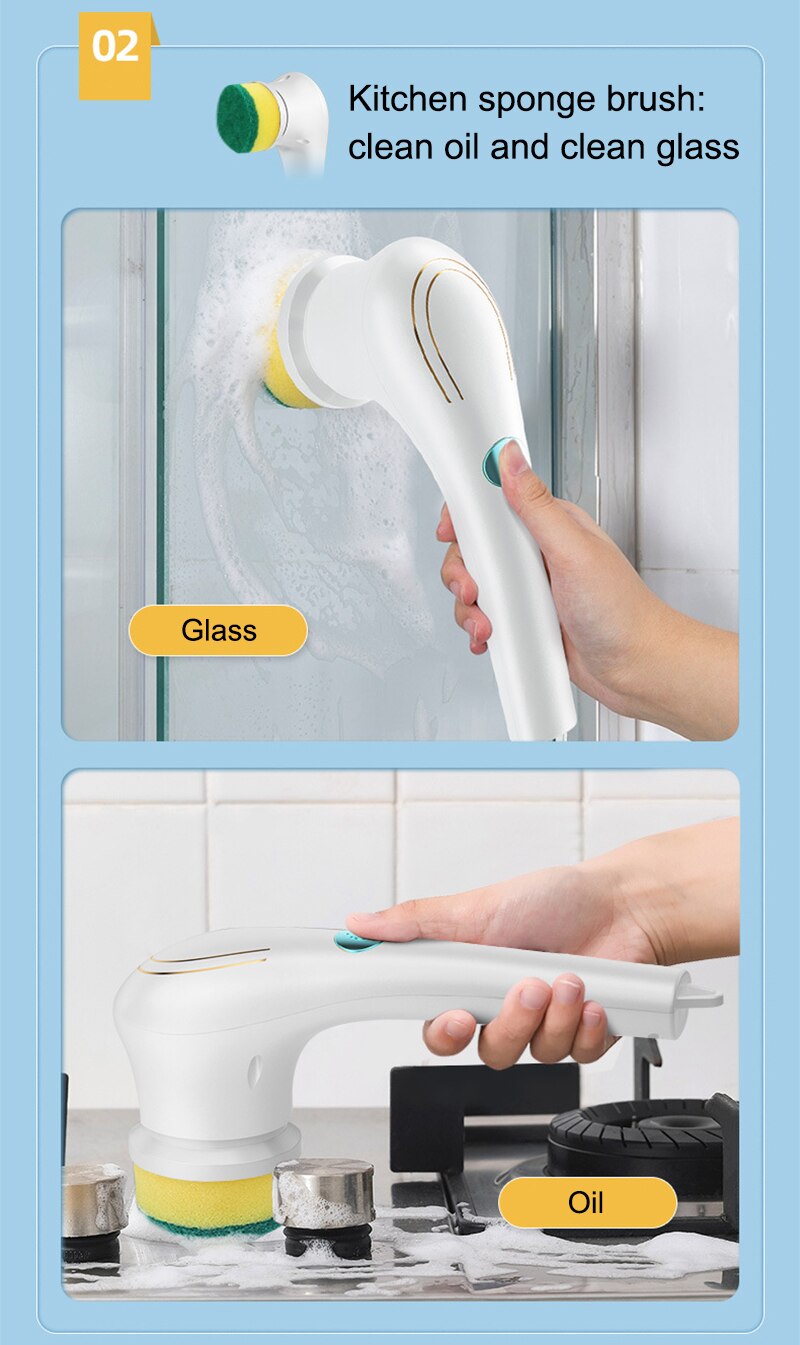 Electric Cleaning Brush 5-in-1 Multi-functional USB Charging Bathroom Wash Tool Kitchen Clean Accessories Easily Dishwashing - Images 6
