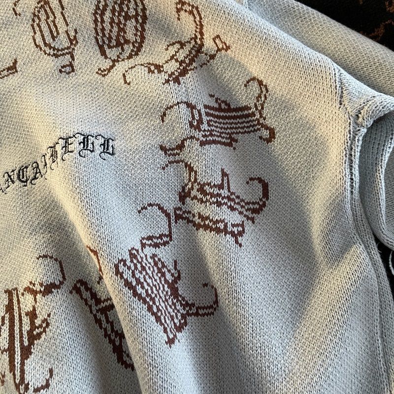 Gothic Letter Pullover Hip Hop Streetwear Bat Skeleton Print New  Knitted Sweater Menautumn Harajuku Cotton Sweater Women 2022 - Images 20