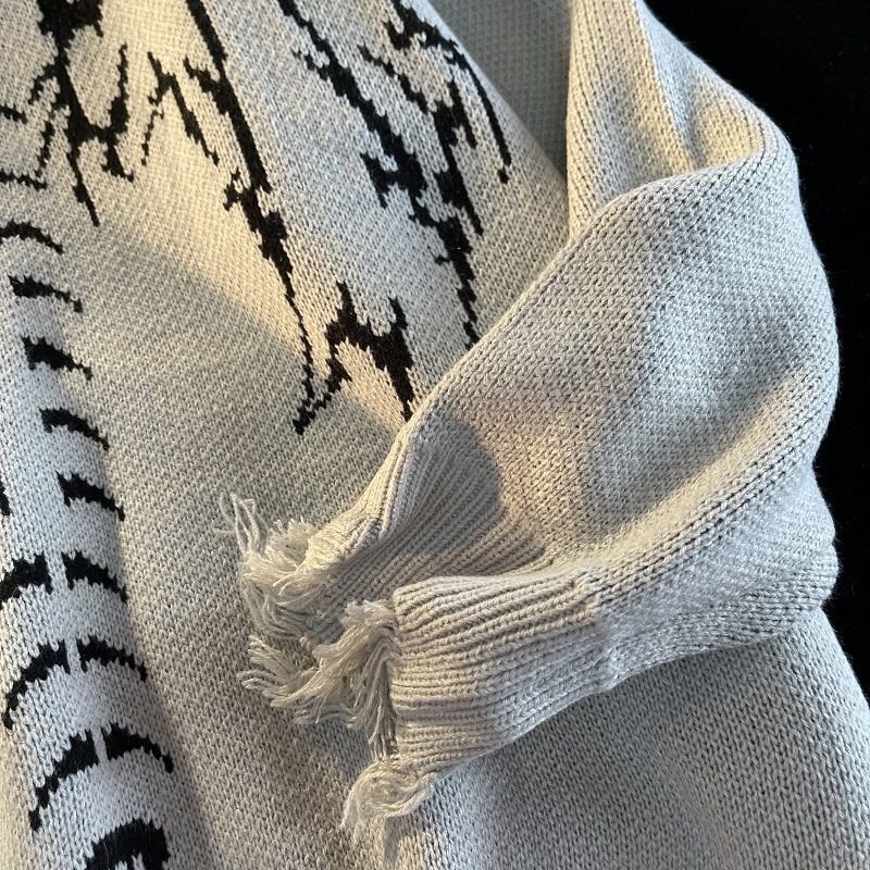 Gothic Letter Pullover Hip Hop Streetwear Bat Skeleton Print New  Knitted Sweater Menautumn Harajuku Cotton Sweater Women 2022 - Images 13