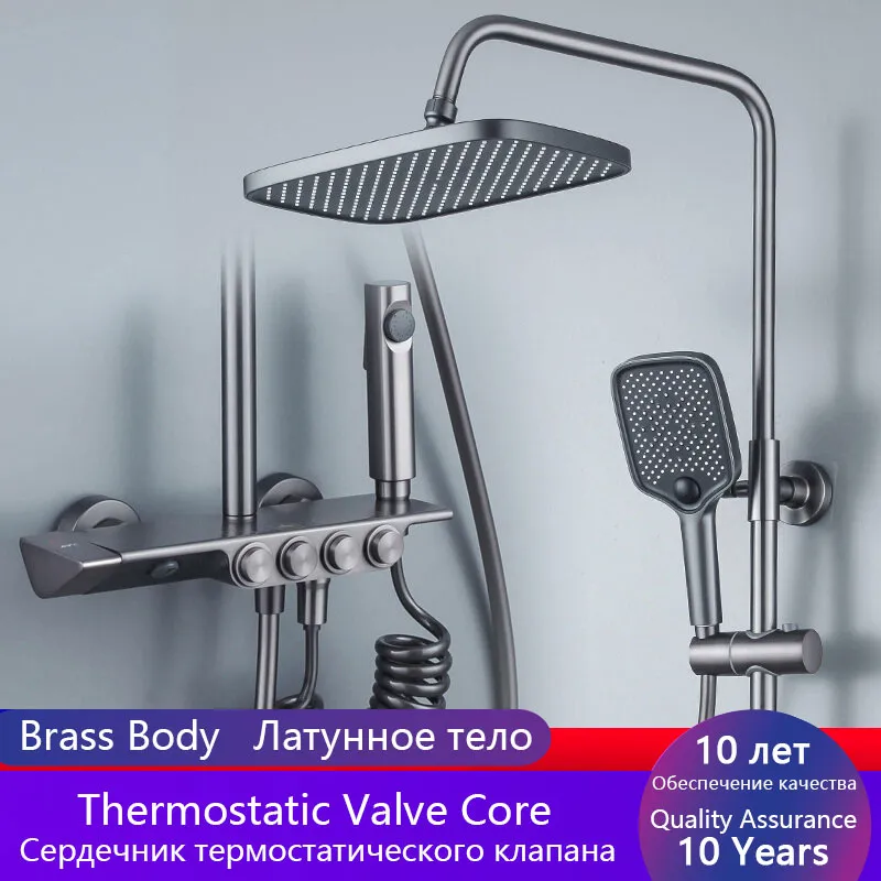 High-end Luxury Temperature Shower Set 4 Way Wall-mounted Bathroom Faucet Brass Rain Shower System Sets Bathtub Mixed Water Tap